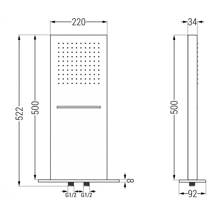 Mexen Waterfall hlavová sprcha 50 x 22 cm, černá- 79195-70