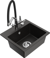 Mexen Milo granitový dřez 1-komorový s kuchyňskou baterií Duo, černý/zlatý metalík - 6505-75-671701-07