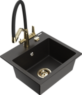 Mexen Milo granitový dřez s baterií kuchyňský Duo, černý/zlatý metalický - 6505-75-671701-57-G