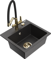 Mexen Milo granitový dřez 1-komorový s kuchyňskou baterií Duo, černý kropenatý - 6505-76-671701-57-G