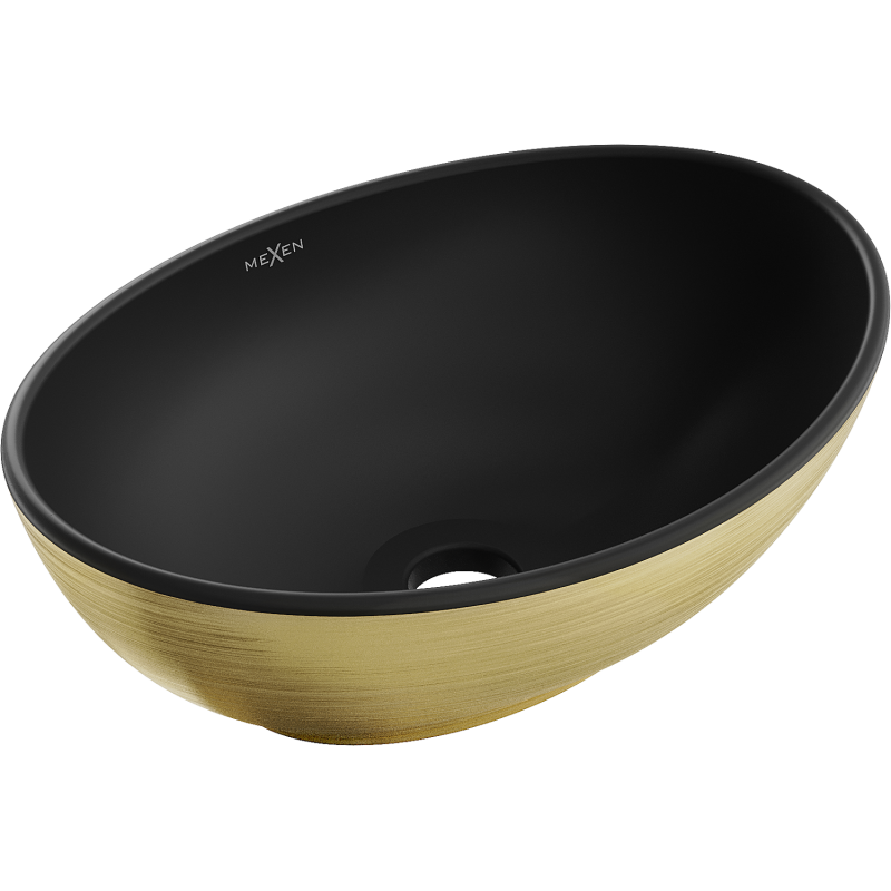 Mexen Elza umyvadlo na desku 40 x 33 cm, černá mat/zlatý vzor linie - 21014027