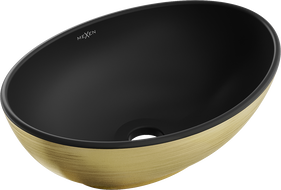 Mexen Elza umyvadlo na desku 40 x 33 cm, černá mat/zlatý vzor linie - 21014027