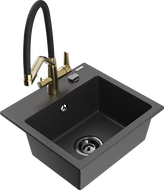 Mexen Milo granitový dřez s 1 komorou s kuchyňskou baterií Duo, černý s puntíky - 6505-76-671701-57-B