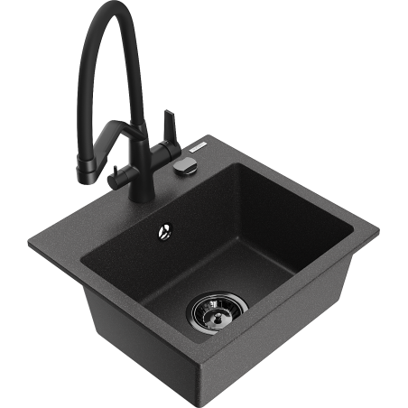 Mexen Milo granitový dřez 1-komorový s kuchyňskou baterií Duo, černý skvrnitý - 6505-76-671701-70-B