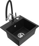 Mexen Milo granitový dřez 1-komorový s kuchyňskou baterií Duo, černý - 6505-77-671701-07
