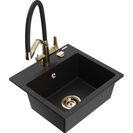 Mexen Milo granitový dřez 1-komorový s kuchyňskou baterií Duo, černý - 6505-77-671701-57-G