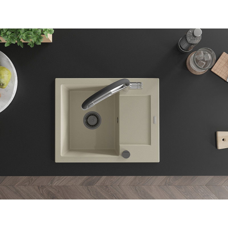 Mexen Enzo granitový dřez 1-komorový s odkapávačem a kuchyňskou baterií Duo, béžový - 6506-69-671701-07-B