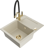 Mexen Enzo granitový dřez s 1 komorou a odkapávačem a kuchyňskou baterií Duo, béžový - 6506-69-671701-57-G