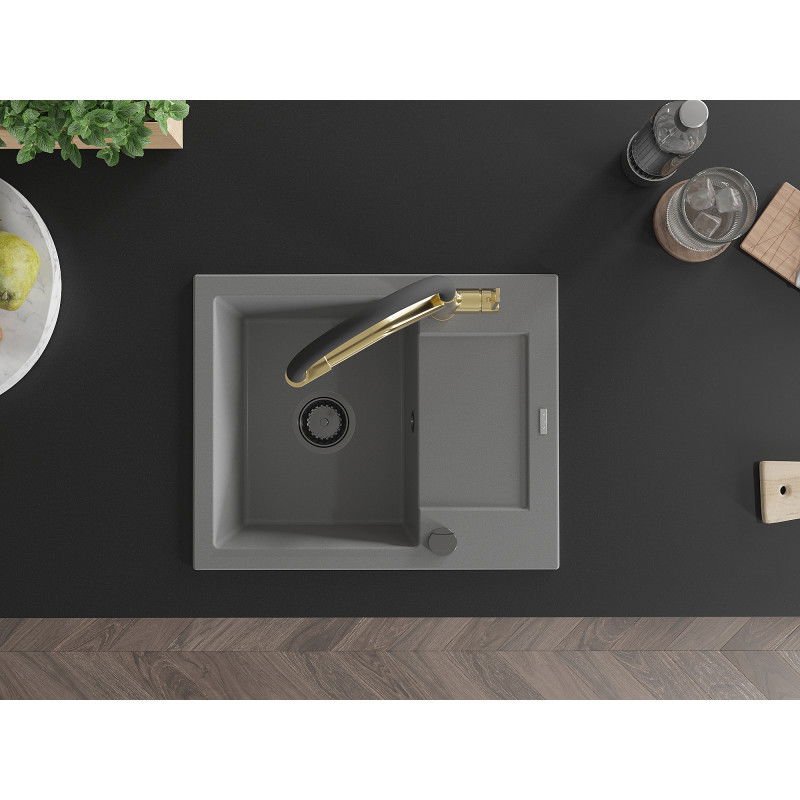Mexen Enzo granitový dřez 1-komorový s odkapávačem a kuchyňskou baterií Duo, šedý - 6506-71-671701-57-B