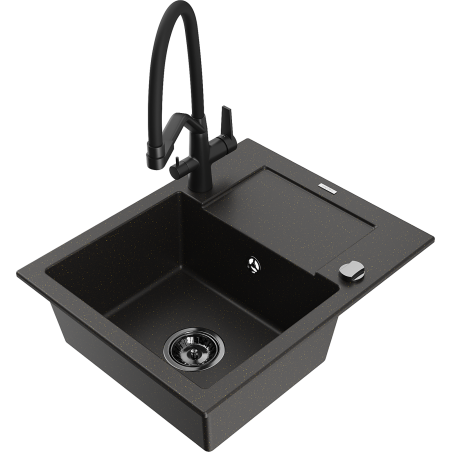 Mexen Enzo granitový dřez s 1 komorou s odkapávačem a kuchyňskou baterií Duo, černý/zlatý metalický - 6506-75-671701-70-B