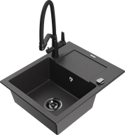 Mexen Enzo granitový dřez 1-komorový s odkapávačem a kuchyňskou baterií Duo, černý tečkovaný - 6506-76-671701-70-B