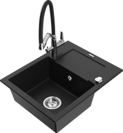 Mexen Enzo granitový dřez s 1 komorou a odkapávačem a kuchyňskou baterií Duo, černý - 6506-77-671701-07