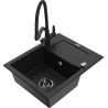 Mexen Enzo granitový dřez 1-komorový s odkapávačem a kuchyňskou baterií Duo, černý - 6506-77-671701-70-B