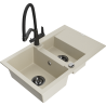 Mexen Gaspar granitový dřez 1,5-komorový s odkapávačem a kuchyňskou baterií Duo, béžový - 6507-69-671701-70-B