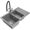 Mexen Gaspar granitový dřez 1,5-komorový s odkapávačem a kuchyňskou baterií Duo, šedý - 6507-71-671701-07