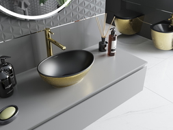 Mexen Elza umyvadlo na desku 40 x 33 cm, černá mat/zlatý vzor šupiny - 21014028