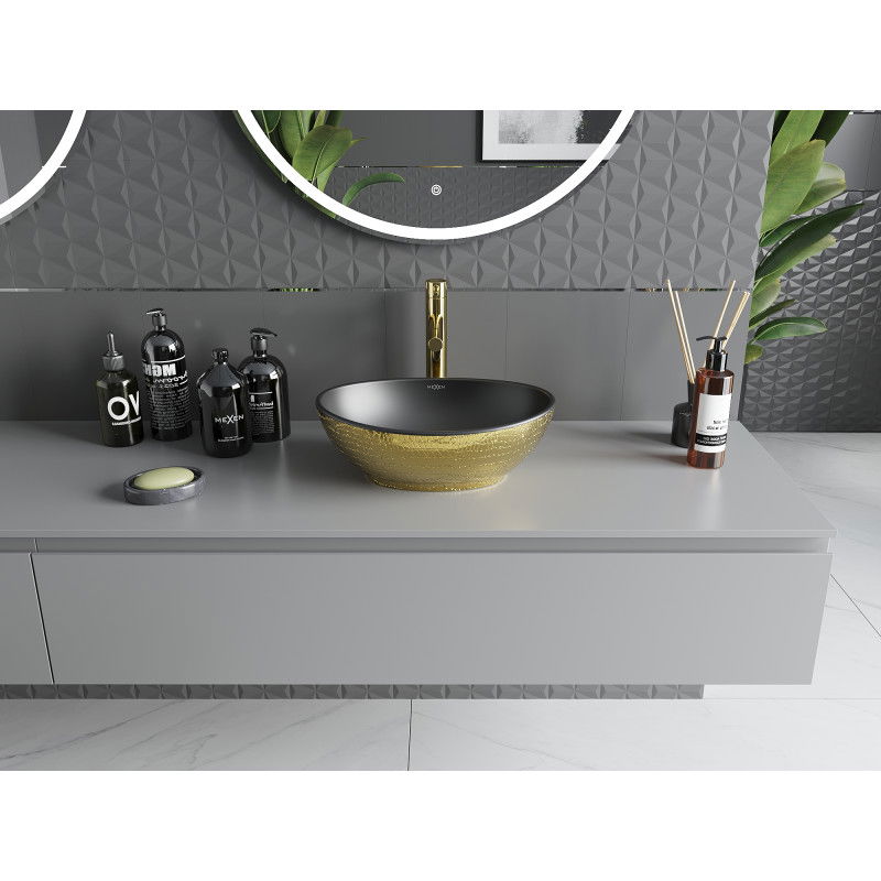 Mexen Elza umyvadlo na desku 40 x 33 cm, černá mat/zlatý vzor šupiny - 21014028