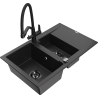 Mexen Gaspar granitový dřez 1,5-komorový s odkapávačem a kuchyňskou baterií Duo, černý/stříbrný - 6507-73-671701-70-B