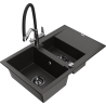Mexen Gaspar žulový dřez 1,5-komorový s odkapávačem a kuchyňskou baterií Duo, černý/zlatý metalik - 6507-75-671701-07-B