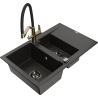 Mexen Gaspar granitový dřez 1,5-komorový s odkapávačem a kuchyňskou baterií Duo, černý/zlatý metalický