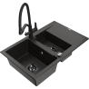 Mexen Gaspar dřez žulový 1,5-komorový s odkapávačem a kuchyňskou baterií Duo, černý/zlatý metalik - 6507-75-671701-70-B