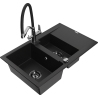 Mexen Gaspar granitový dřez 1,5-komorový s odkapávačem a kuchyňskou baterií Duo, černý - 6507-77-671701-07-B