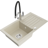 Mexen Pablo granitový dřez 1-komorový s odkapávačem a kuchyňskou baterií Duo, béžový - 6510-69-671701-07
