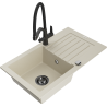 Mexen Pablo granitový kuchyňský dřez 1-komorový s odkapávačem a kuchyňským kohoutkem Duo, béžový - 6510-69-671701-70-B