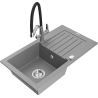 Mexen Pablo granitový dřez 1-komorový s odkapávačem a kuchyňskou baterií Duo, šedý - 6510-71-671701-07