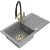 Mexen Pablo granitový dřez 1-komorový s odkapávačem a kuchyňskou baterií Duo, šedý - 6510-71-671701-57-G