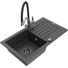 Mexen Pablo žulový dřez s 1 komorou, odkapávačem a kuchyňskou baterií Duo, černý skvrnitý - 6510-76-671701-07-B