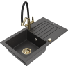 Mexen Pablo granitový dřez 1-komorový s odkapávačem a kuchyňskou baterií Duo, černý kropenatý - 6510-76-671701-57-G