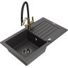 Mexen Pablo granitový dřez 1-komorový s odkapávačem a kuchyňskou baterií Duo, černý skvrnitý - 6510-76-671701-57-B