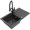 Mexen Pablo granitový dřez s 1 komorou, odkapávačem a kuchyňskou baterií Duo, černý kropenatý - 6510-76-671701-70-B