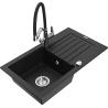 Mexen Pablo žulový dřez 1-komorový s odkapávačem a kuchyňskou baterií Duo, černý - 6510-77-671701-07
