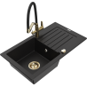 Mexen Pablo žulový kuchyňský dřez s 1 komorou s odkapávačem a kuchyňskou baterií Duo, černý - 6510-77-671701-57-G