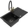 Mexen Pablo žulový dřez 1-komorový s odkapávačem a kuchyňskou baterií Duo, černý - 6510-77-671701-57-B
