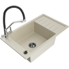Mexen Elias granitový dřez 1-komorový s odkapávačem a kuchyňskou baterií Duo, béžový - 6511-69-671701-07-B