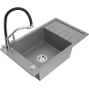 Mexen Elias granitový dřez 1-komorový s odkapávačem a kuchyňskou baterií Duo, šedý - 6511-71-671701-07