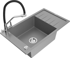 Mexen Elias granitový dřez 1-komorový s odkapávačem a kuchyňskou baterií Duo, šedý - 6511-71-671701-07