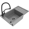 Mexen Elias granitový dřez 1-komorový s odkapávačem a kuchyňskou baterií Duo, šedý - 6511-71-671701-70-B