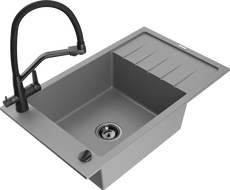 Mexen Elias granitový dřez 1-komorový s odkapávačem a kuchyňskou baterií Duo, šedý - 6511-71-671701-70-B