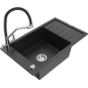 Mexen Elias granitový dřez 1-komorový s odkapávačem a kuchyňskou baterií Duo, černý/stříbrný metalický - 6511-73-671701-07