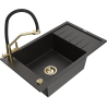 Mexen Elias granitový dřez 1-komorový s odkapávačem a kuchyňskou baterií Duo, černý/zlatý metalik - 6511-75-671701-57-G