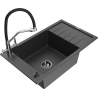 Mexen Elias granitový dřez 1-komorový s odkapávačem a kuchyňskou baterií Duo, černý skvrnitý - 6511-76-671701-07-B