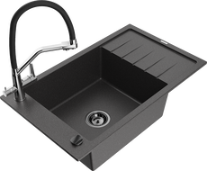 Mexen Elias granitový dřez 1-komorový s odkapávačem a kuchyňskou baterií Duo, černý skvrnitý - 6511-76-671701-07-B