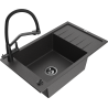 Mexen Elias granitový dřez jednodřez s odkapávačem a kuchyňskou baterií Duo, černý žíhaný - 6511-76-671701-70-B