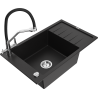 Mexen Elias granitový jednokomorový dřez s odkapávačem a kuchyňskou baterií Duo, černá - 6511-77-671701-07