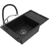 Mexen Elias granitový dřez 1-komorový s odkapávačem a kuchyňskou baterií Duo, černý - 6511-77-671701-07-B