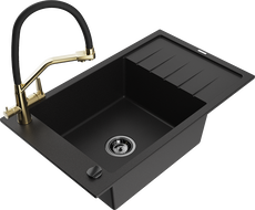 Mexen Elias granitový dřez 1-komorový s odkapávačem a kuchyňskou baterií Duo, černý - 6511-77-671701-57-B